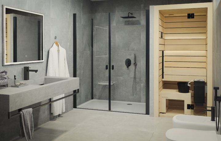 Auroom Lumina Mini indoor sauna in modern bathroom