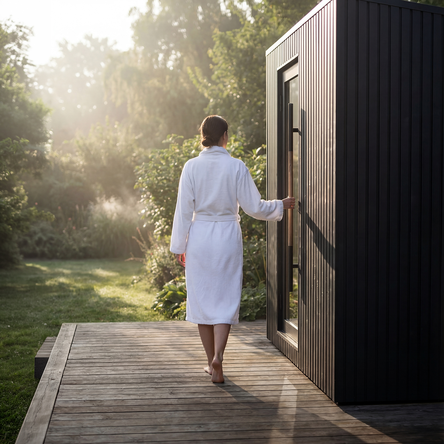 lady walking towards sauna
